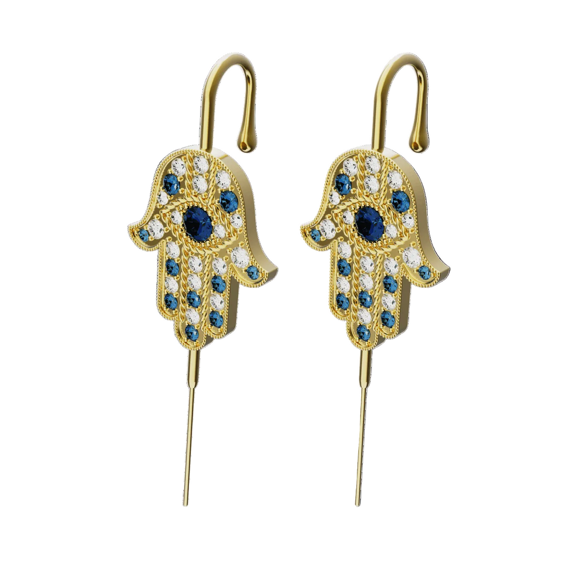 Hamsa ear cuffs in gold, a pair
