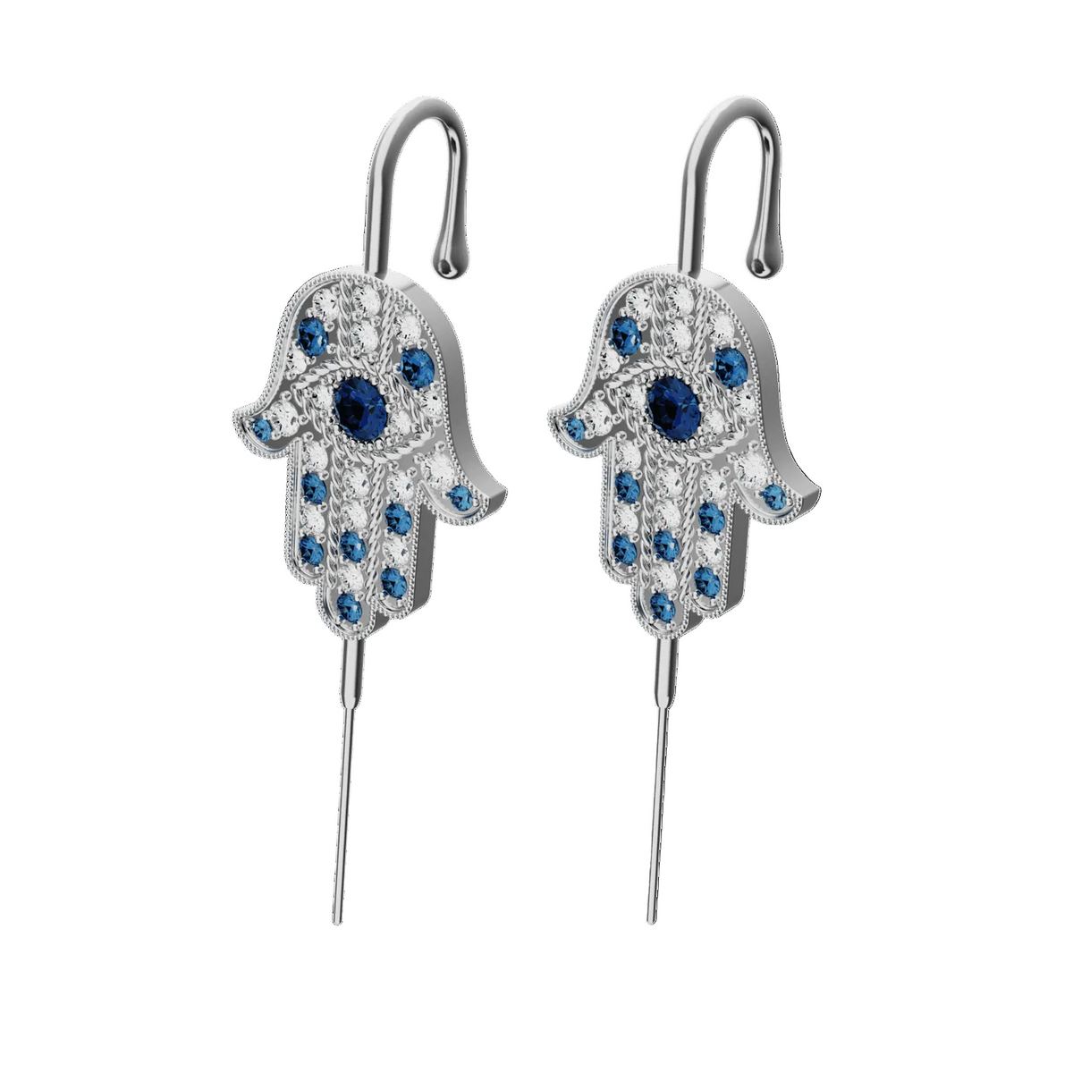 Hamsa ear cuffs in silver, a pair