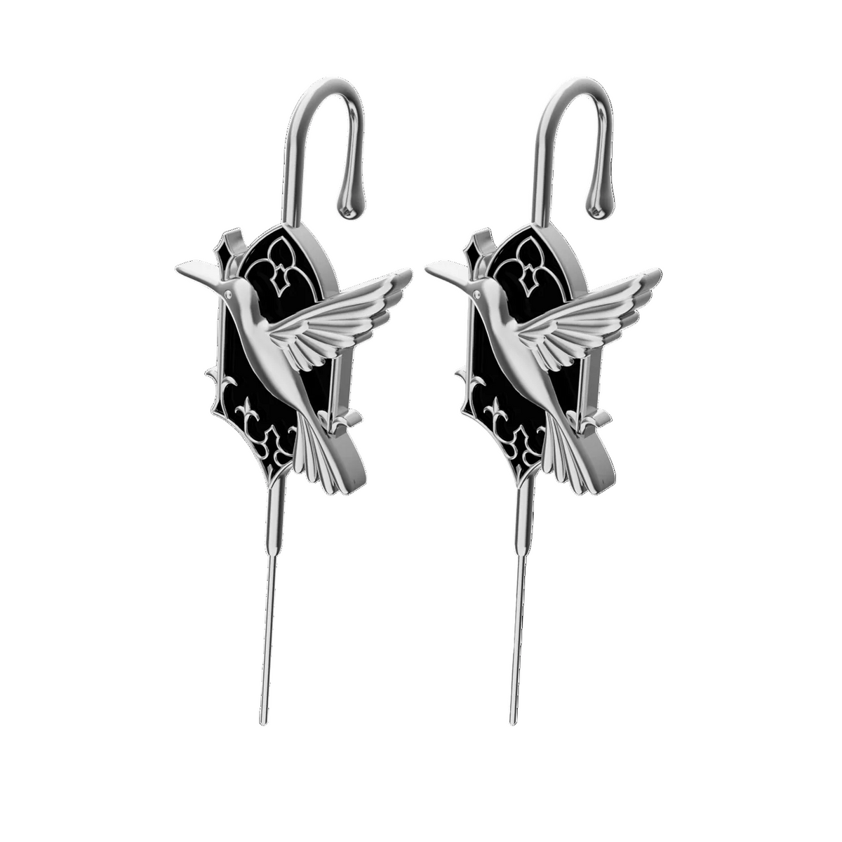 Hummingbird ear cuffs in silver, a pair