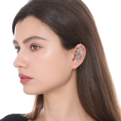 Leaping Hare ear cuff worn on the ear, profile view