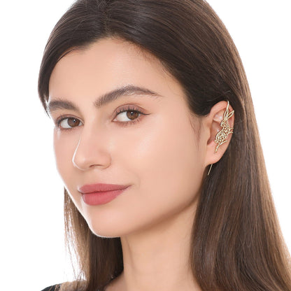 Leaping Hare ear cuff worn on the ear, profile view