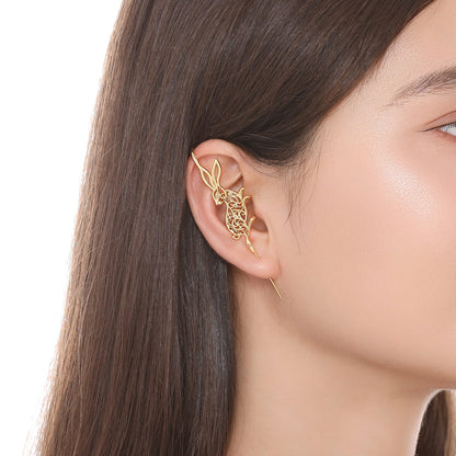 Leaping Hare ear cuff worn on the ear, profile view