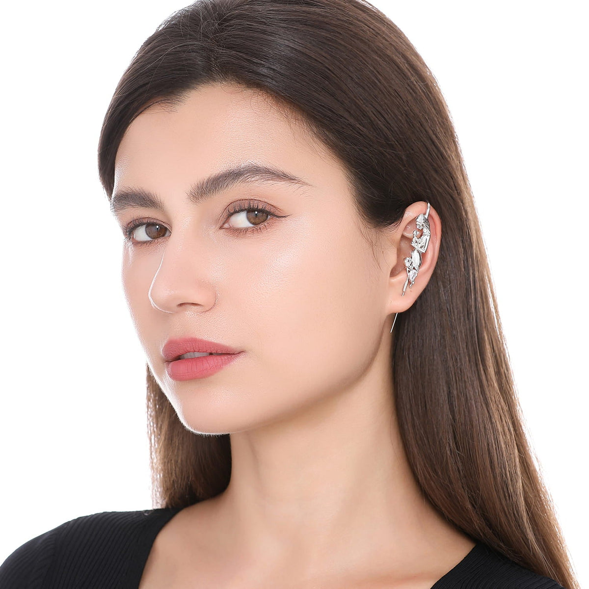 Motherhood ear cuff worn on the ear, profile view
