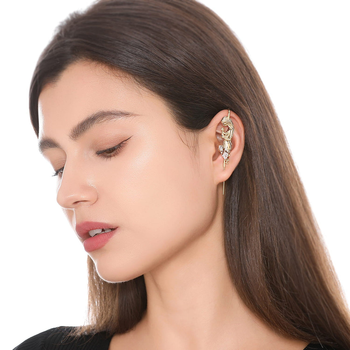 Motherhood ear cuff worn on the ear, profile view