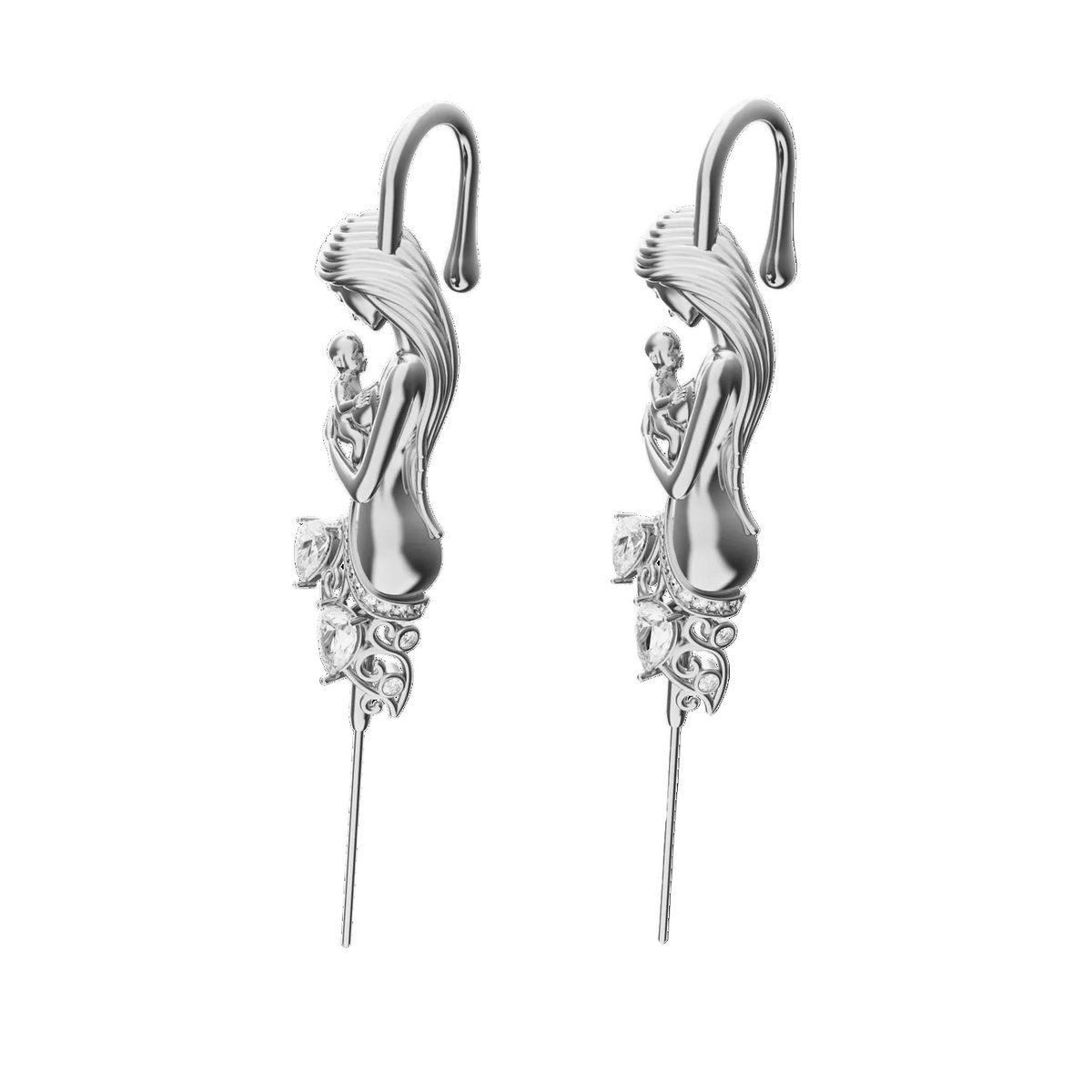Motherhood ear cuffs in silver, a pair