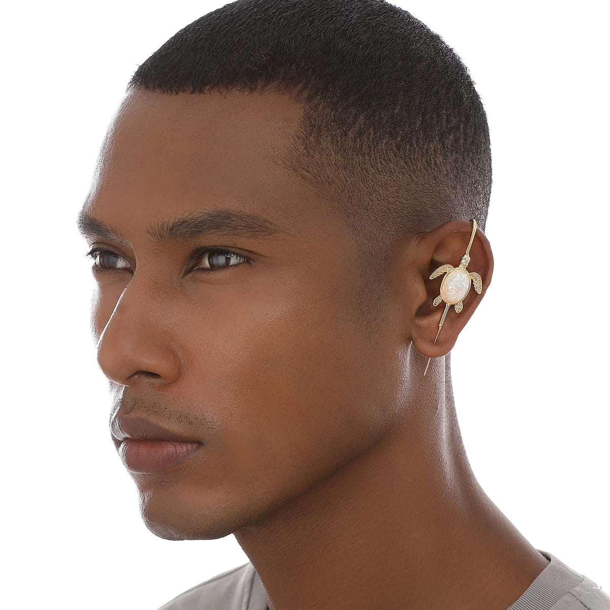Ocean Guardian ear cuff worn on the ear, profile view