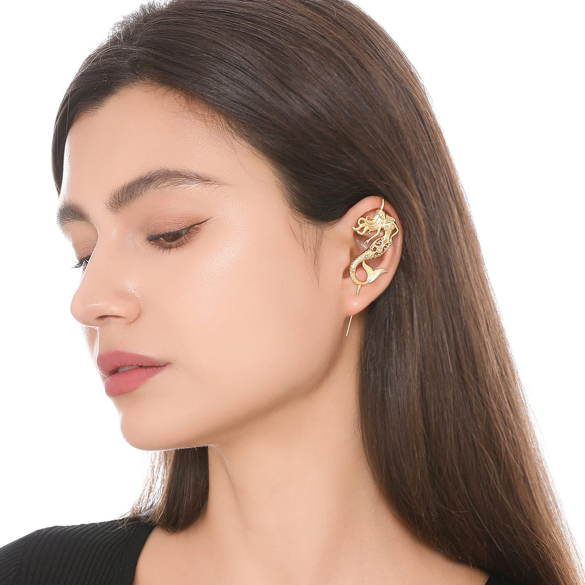 Ocean Siren ear cuff worn on the ear, profile view