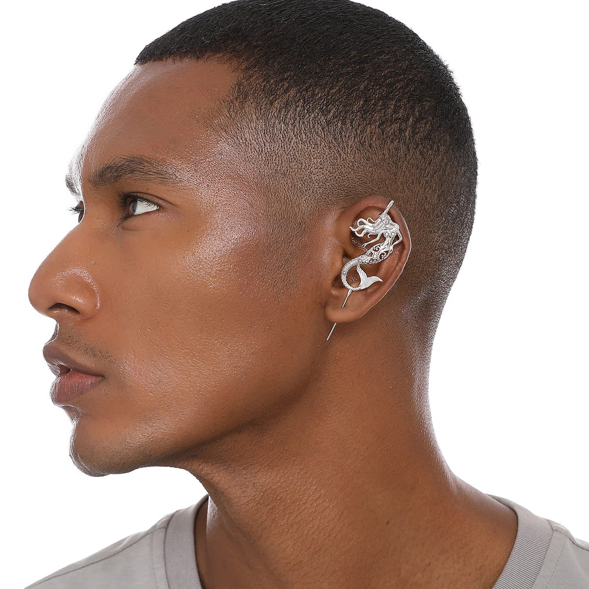 Ocean Siren ear cuff worn on the ear, profile view