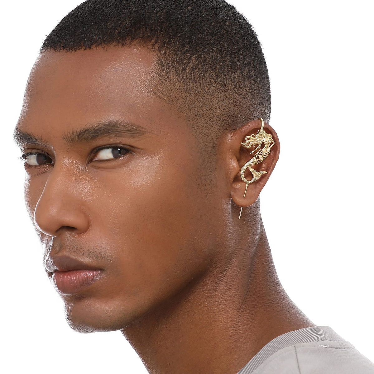 Ocean Siren ear cuff worn on the ear, profile view
