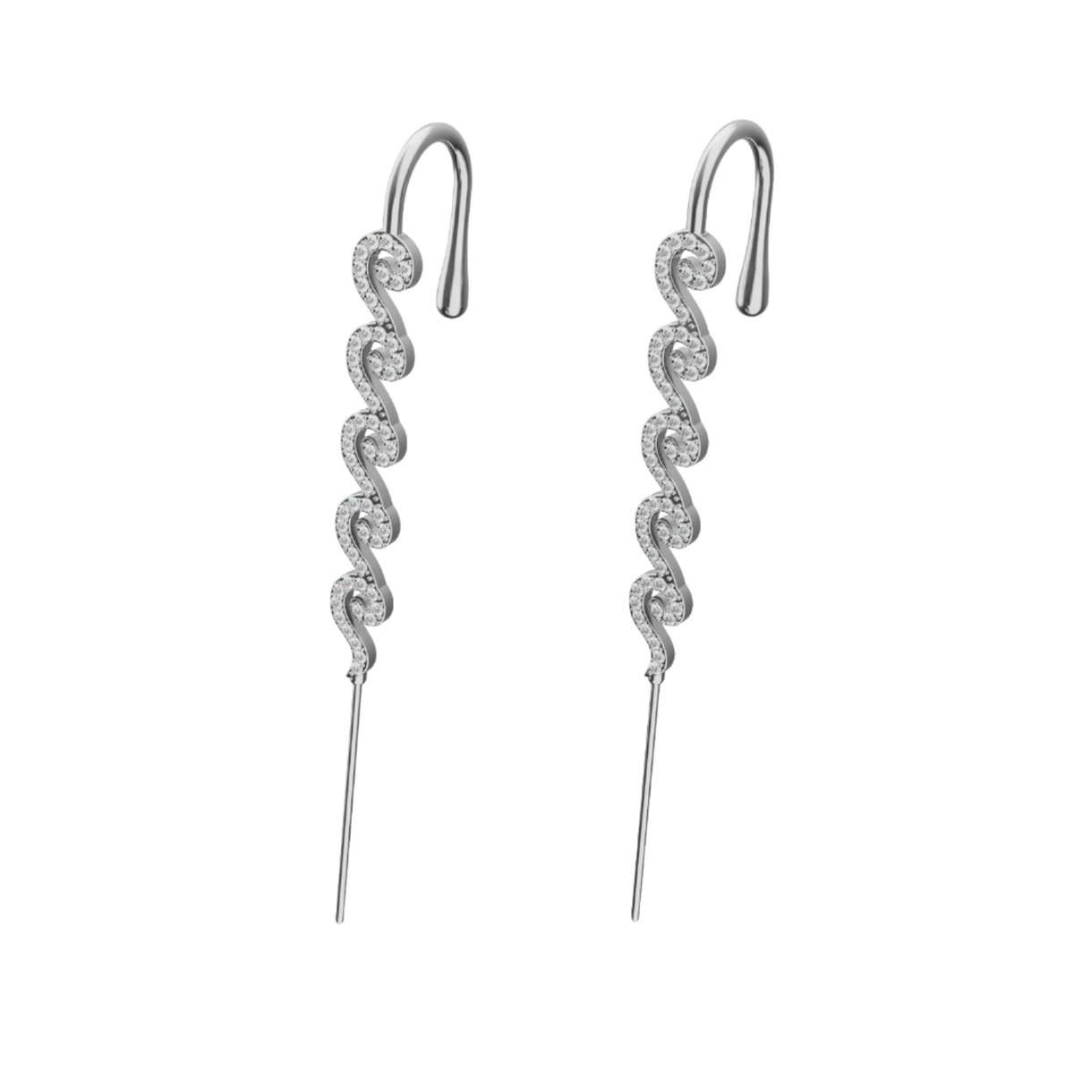 Ocean Waves ear cuffs in silver, a pair