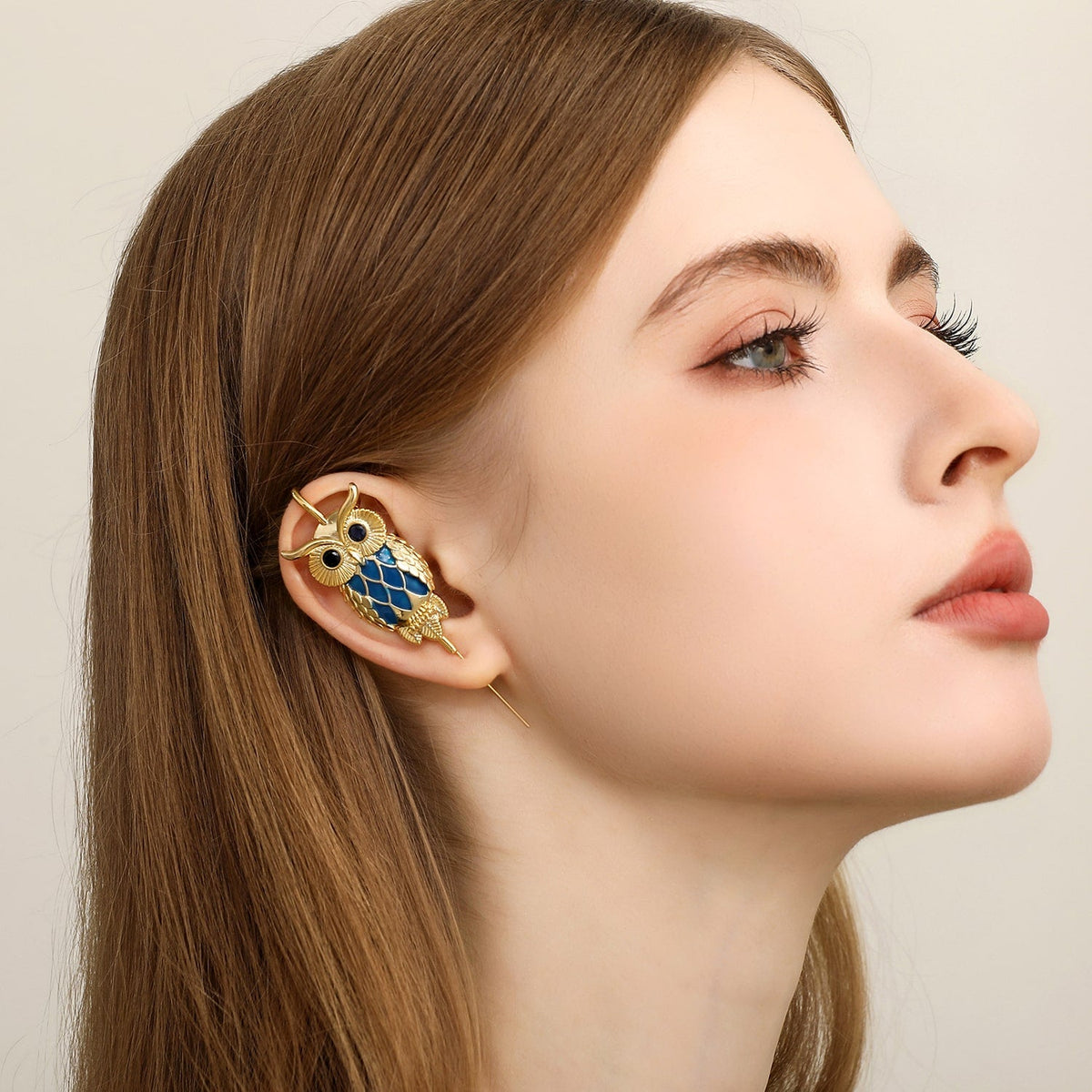 Night Owl ear cuff worn on the ear, profile view