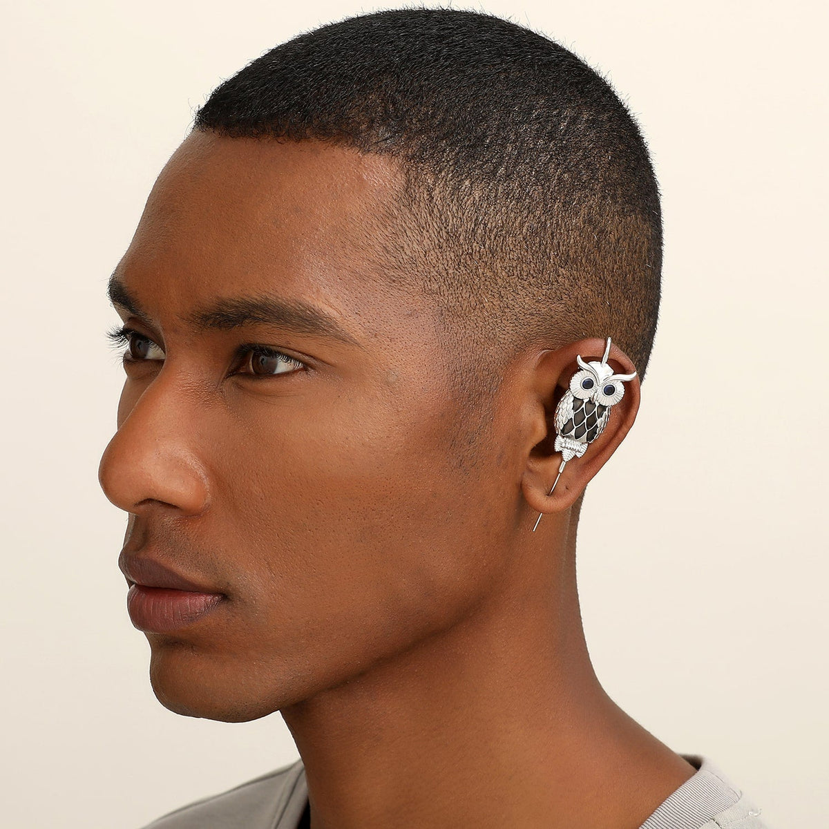 Night Owl ear cuff worn on the ear, profile view
