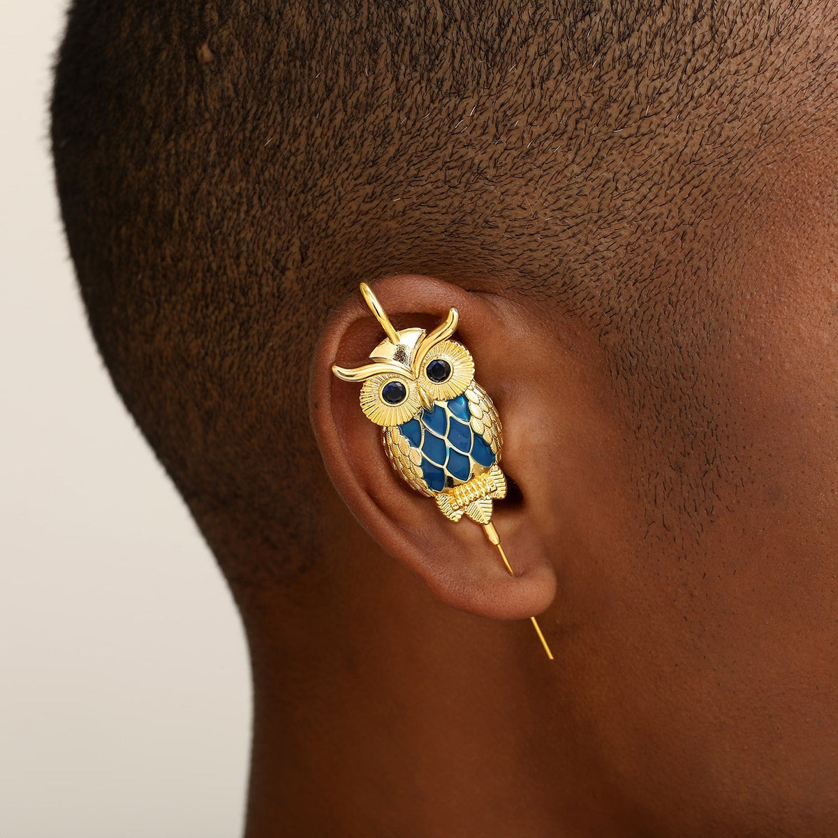 Night Owl ear cuff worn on the ear, profile view