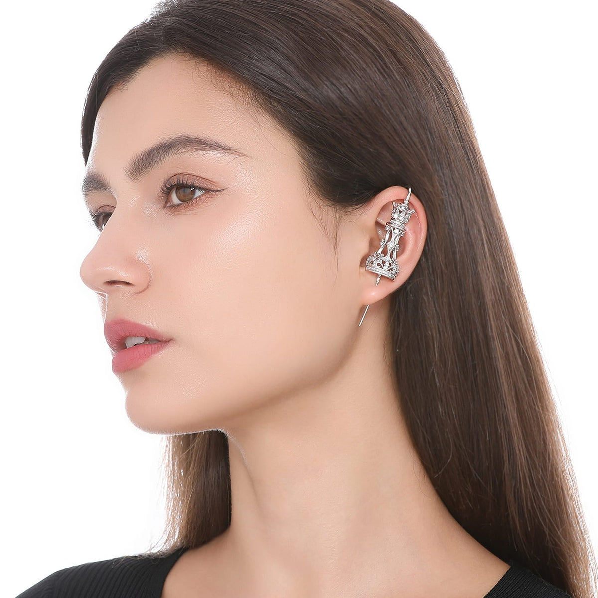 Royal Queen ear cuff worn on the ear, profile view
