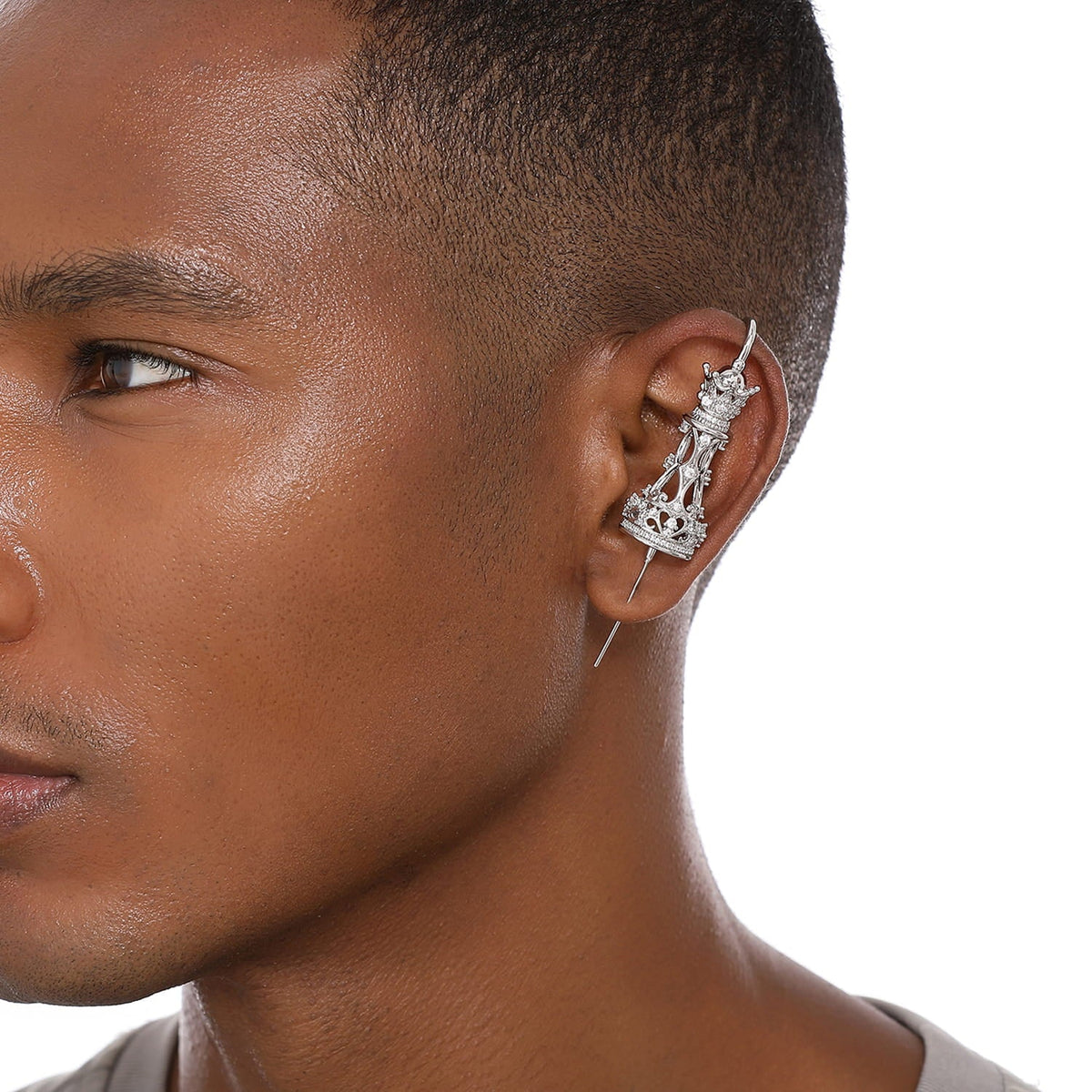 Royal Queen ear cuff worn on the ear, profile view