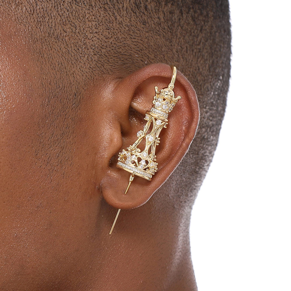 Royal Queen ear cuff worn on the ear, profile view