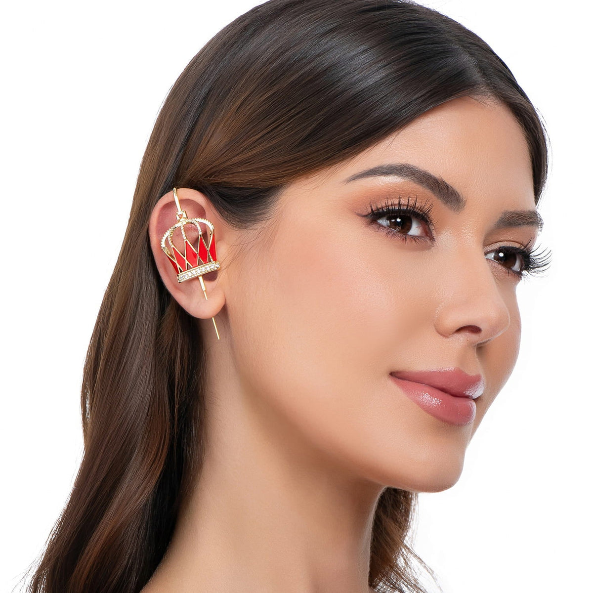 Royalty ear cuff in gold on a black ear form