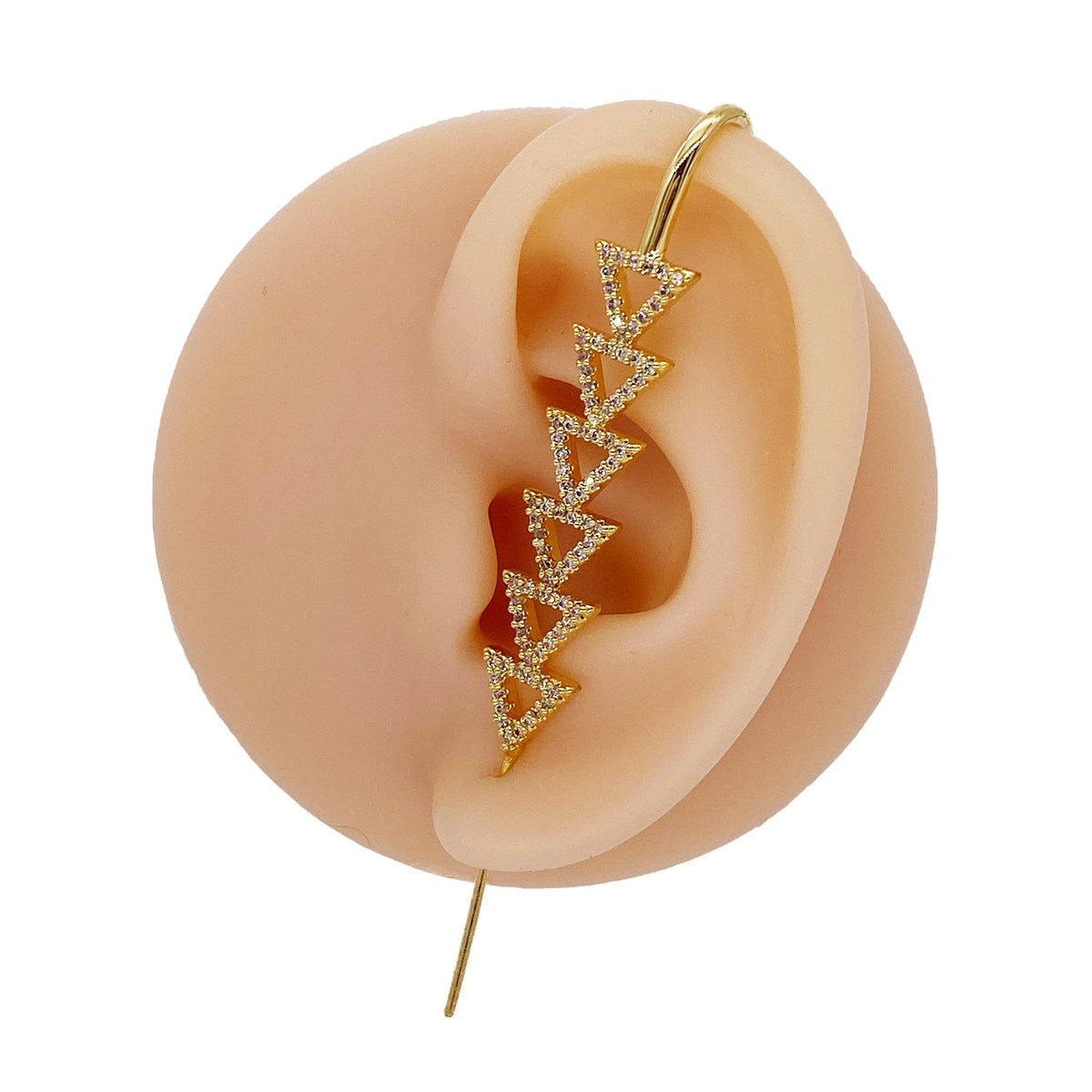 Triangle ear cuff in gold on a black ear form