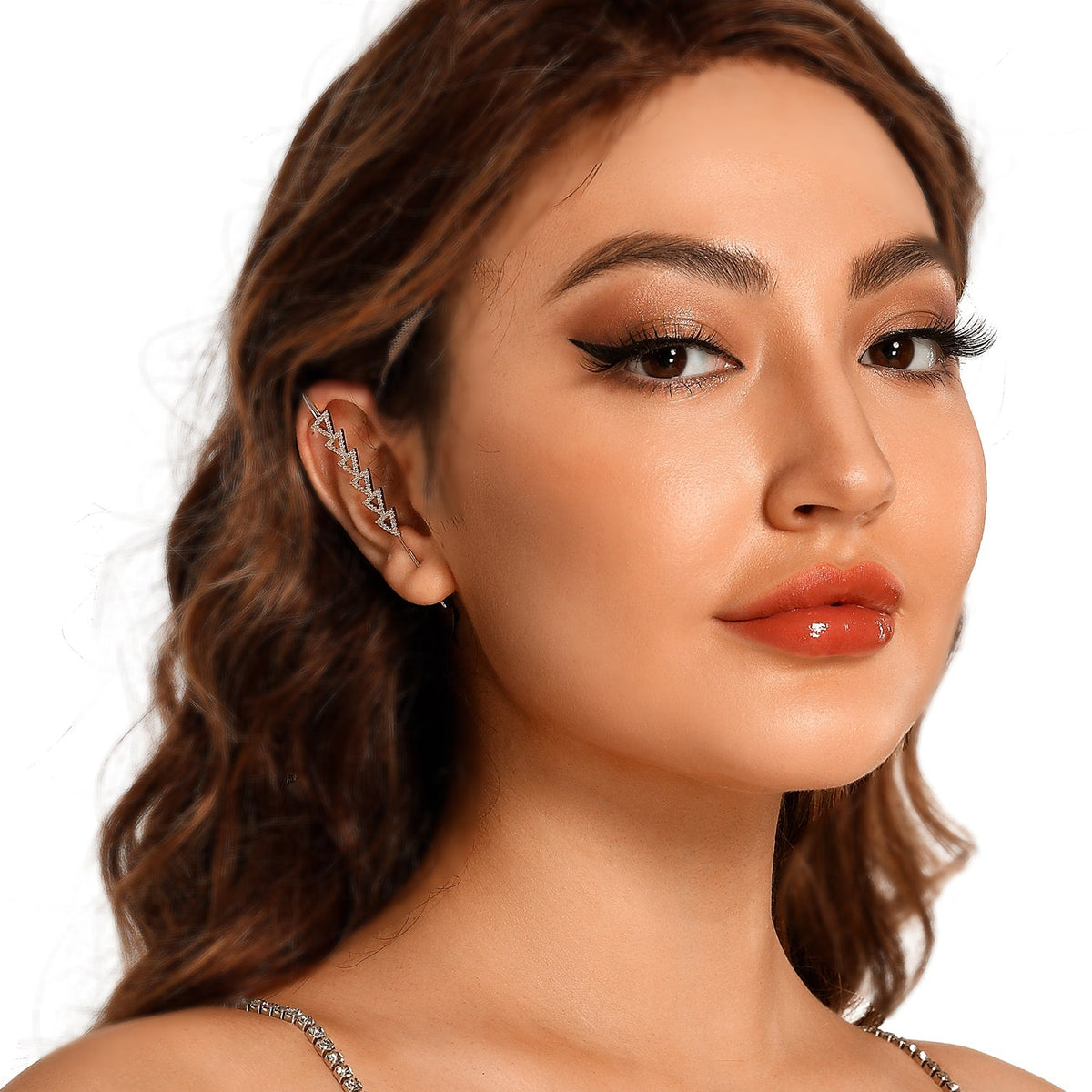 Triangle ear cuff in gold on a black ear form