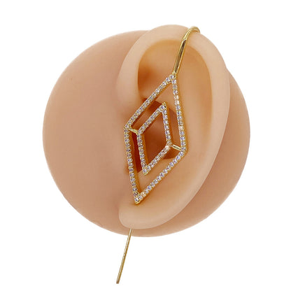 Diamond ear cuff in gold on a black ear form