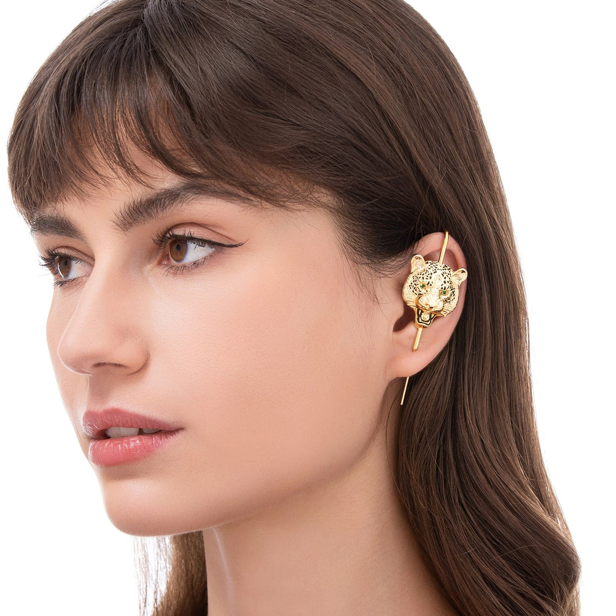 Savage Leopard ear cuff worn on the ear, profile view
