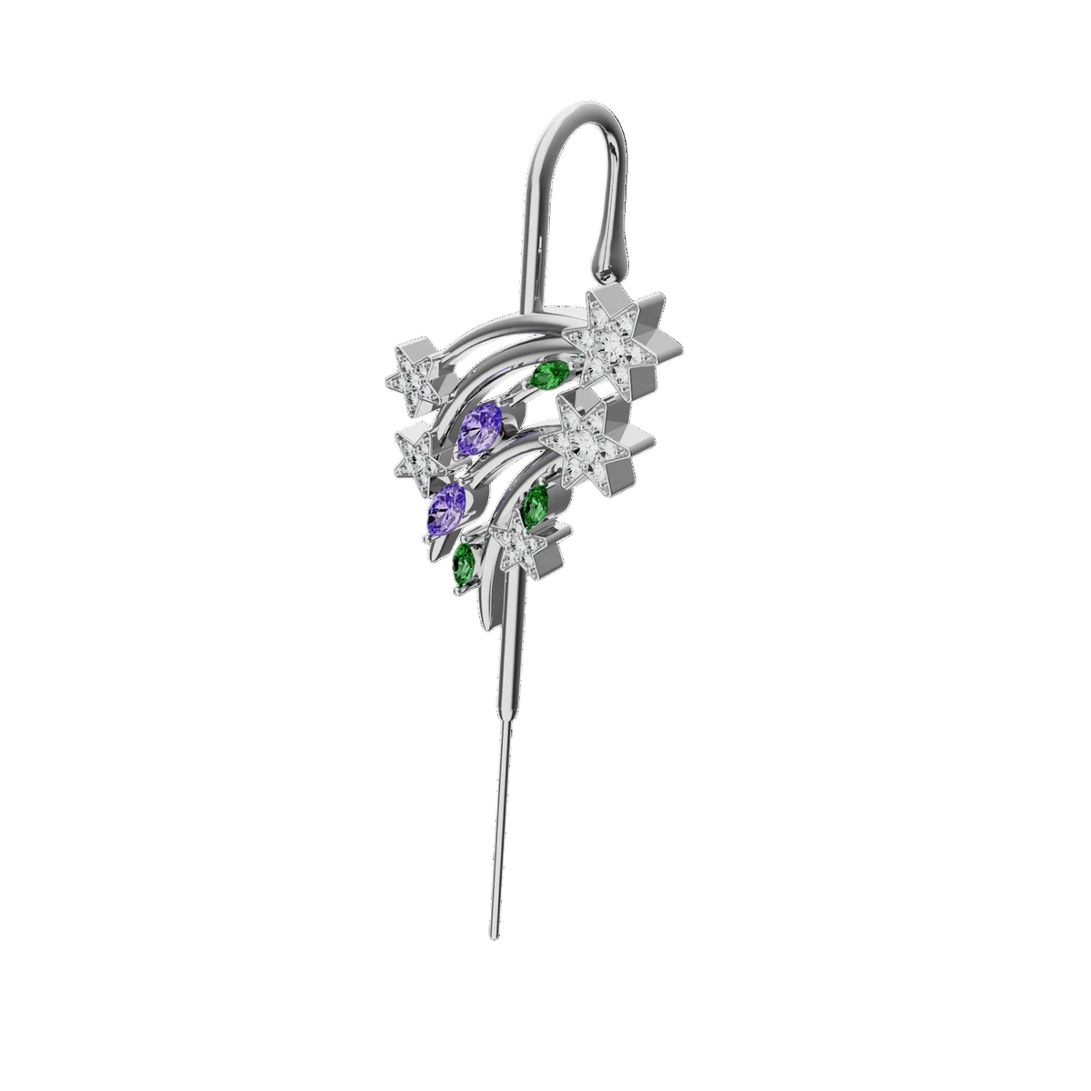 Shooting Star ear cuff in silver, single