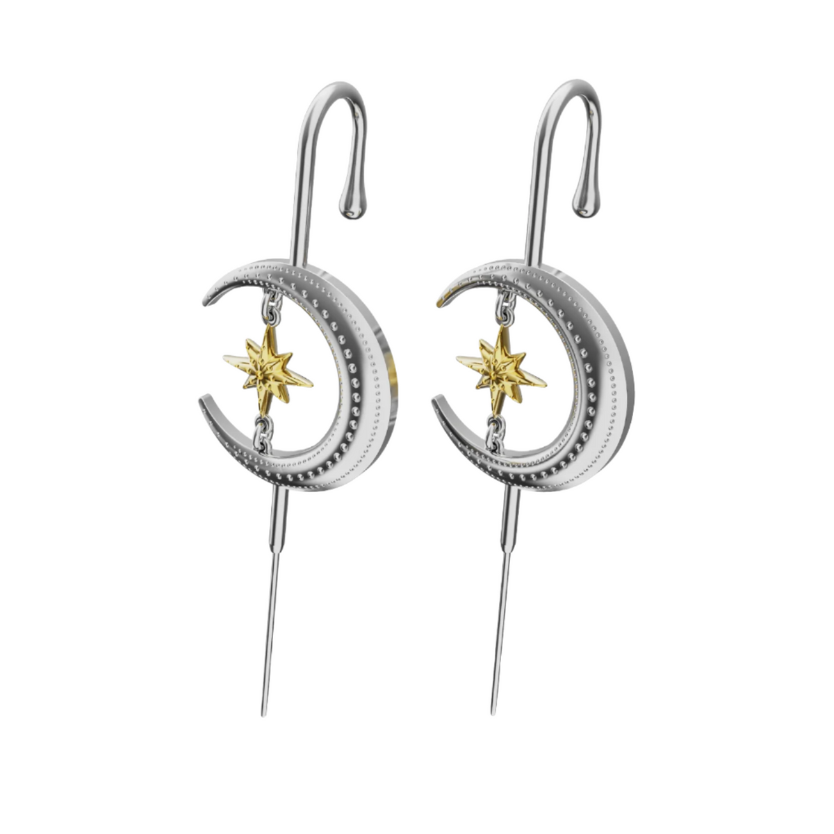 Cosmic Connection ear cuffs in silver, a pair