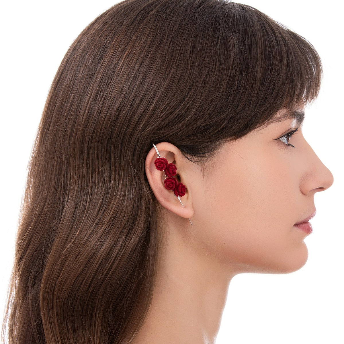 Thorn & Grace ear cuff worn on the ear, profile view