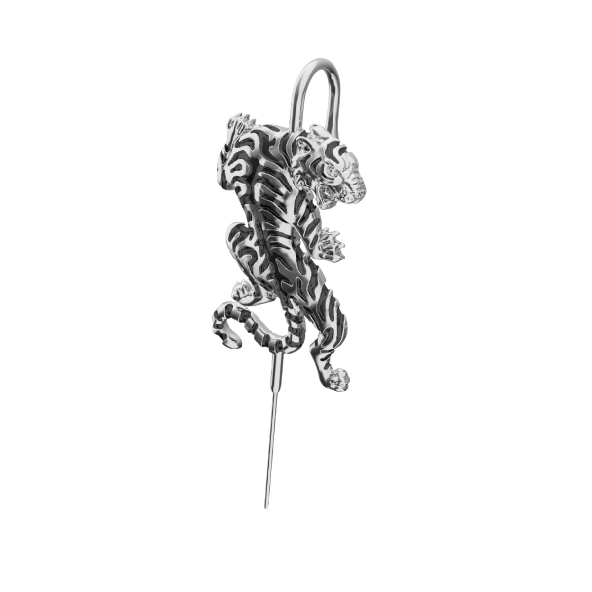 Prowling Tiger ear cuff in silver, single