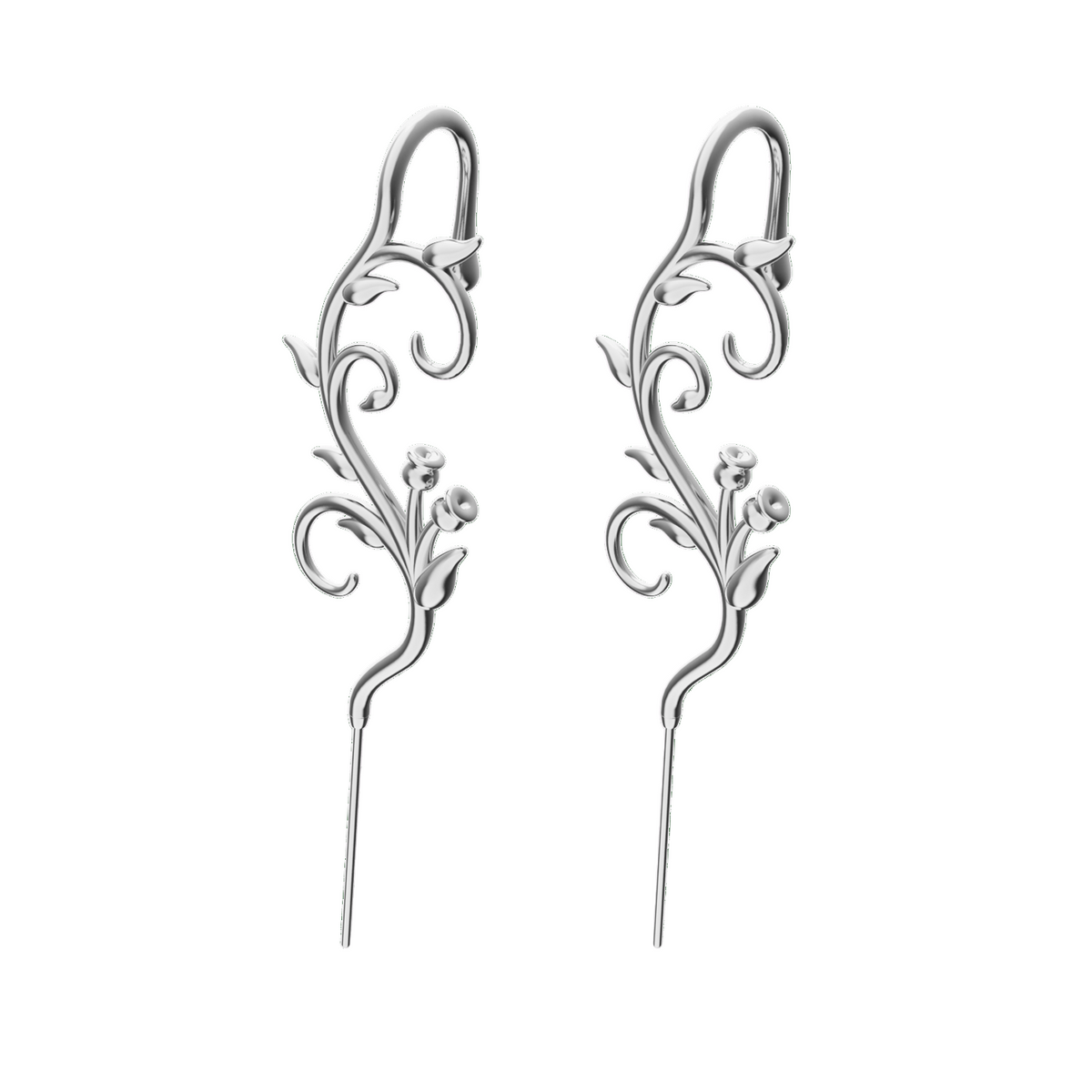 Enchanted Vine ear cuffs in silver, a pair